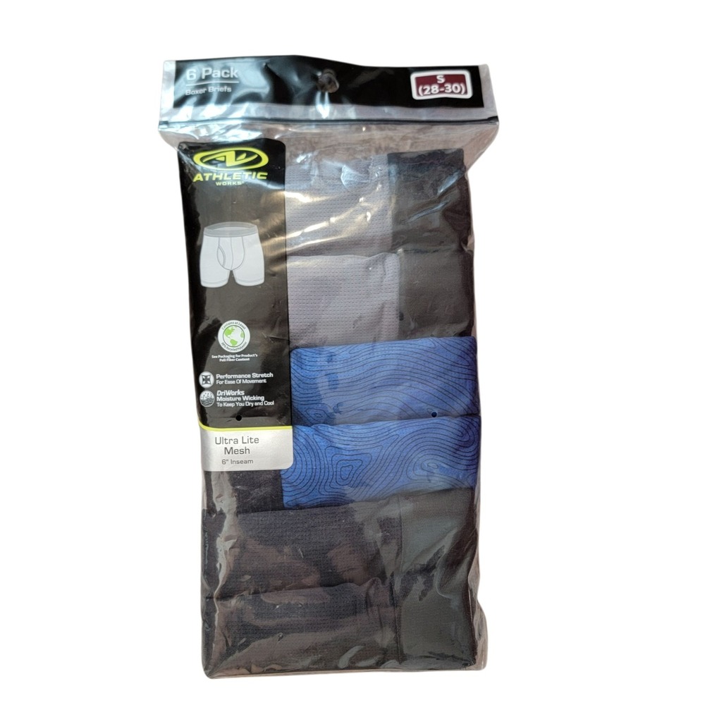Athletic Works Mens Ultra Lite Mesh Boxer Briefs Small‎ 6-Pack 6" Inseam NIP
